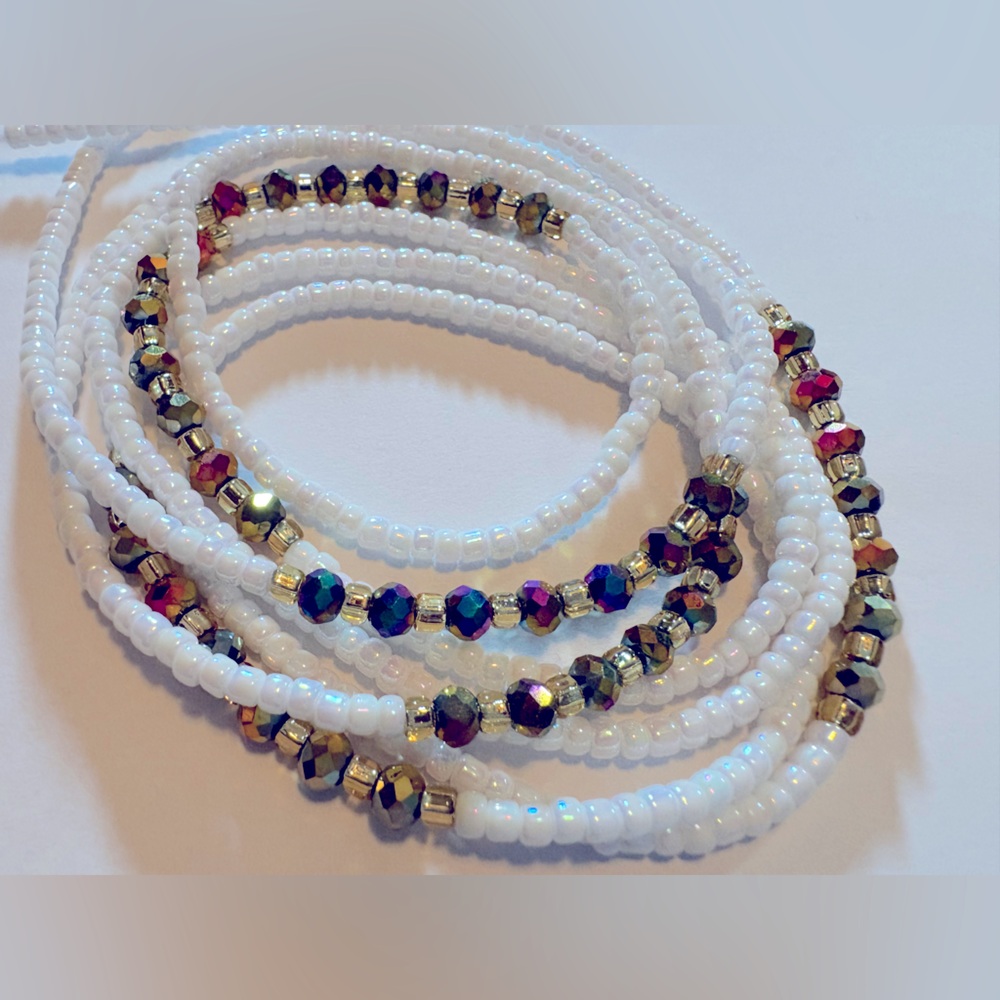 NWT White, Gold & Iridescent Beads BEGINNER Waistbead up to 50 inches - Picture 6 of 11